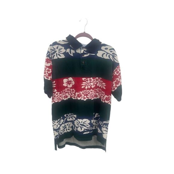 Vintage Navy blue 100 cotton short sleeve polo Hawaiian  shirt - Picture 6 of 13